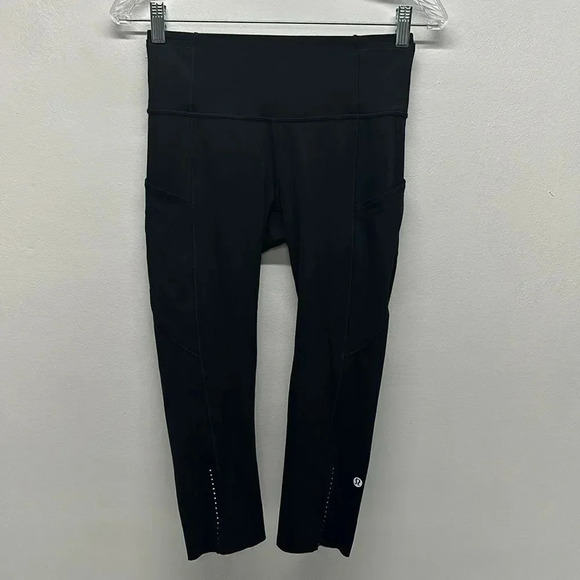 Lululemon Fast And Free Crop II Cropped Leggings Nulux 19" Black W6AS5S Size 6 - Picture 1 of 10